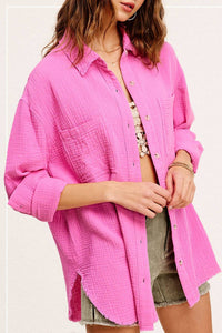 La Miel - Gauze Button Down Cover Up Top