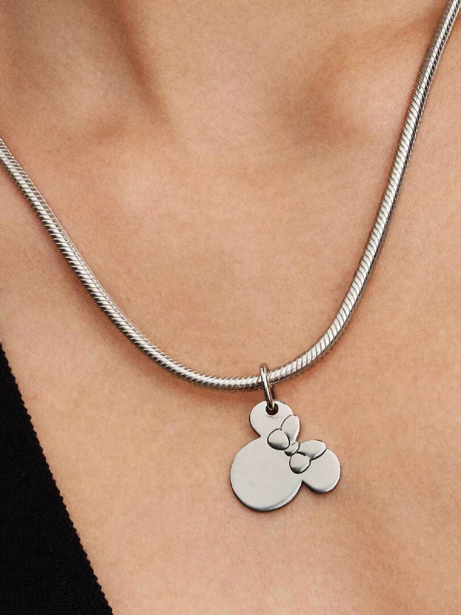Pandora Disney Minnie Mouse Engravable Dangle Charm in silver - women's jewelry - detail view