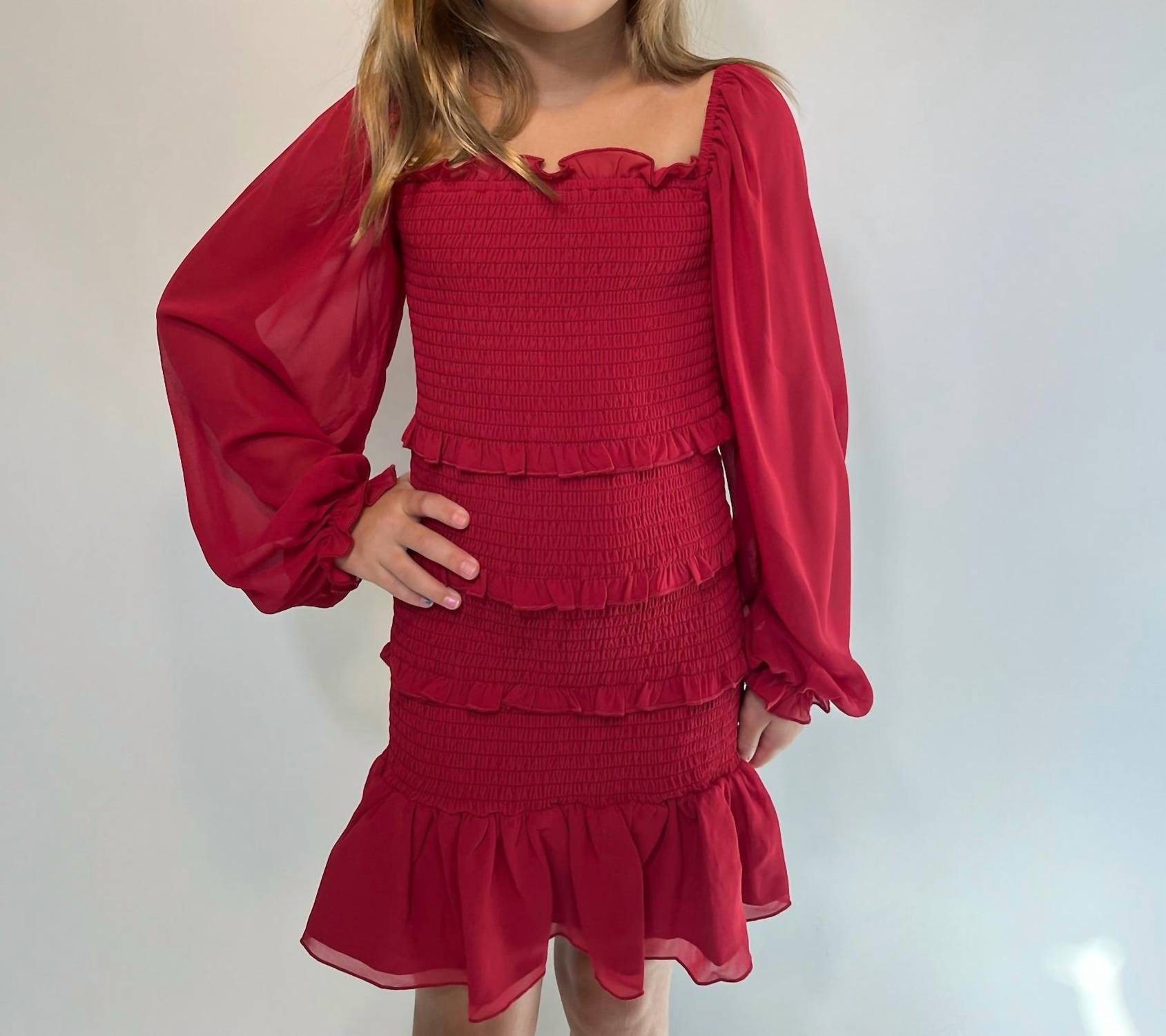 Katie J NYC Girls Laila Dress in red silky georgette - kids' dress
