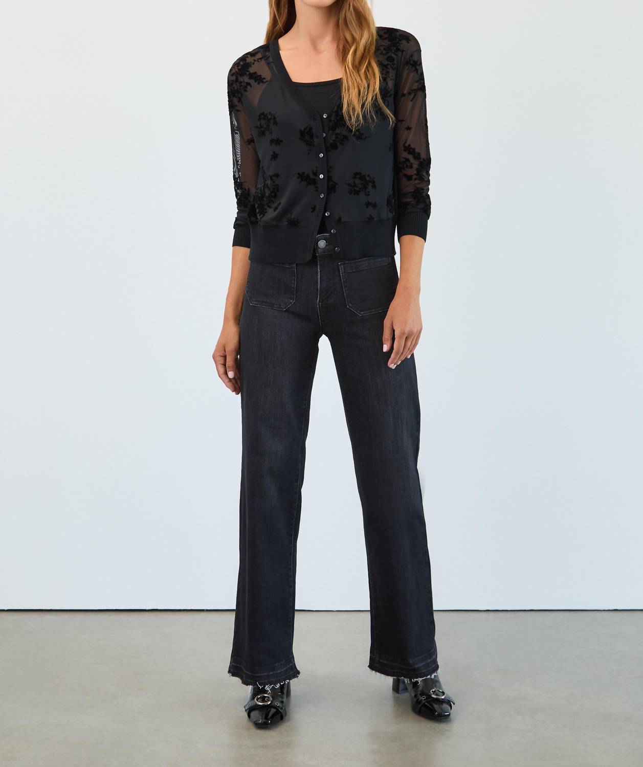 FDJ Two Piece Mesh Cardigan Set in black - women's cardigan - alternate view
