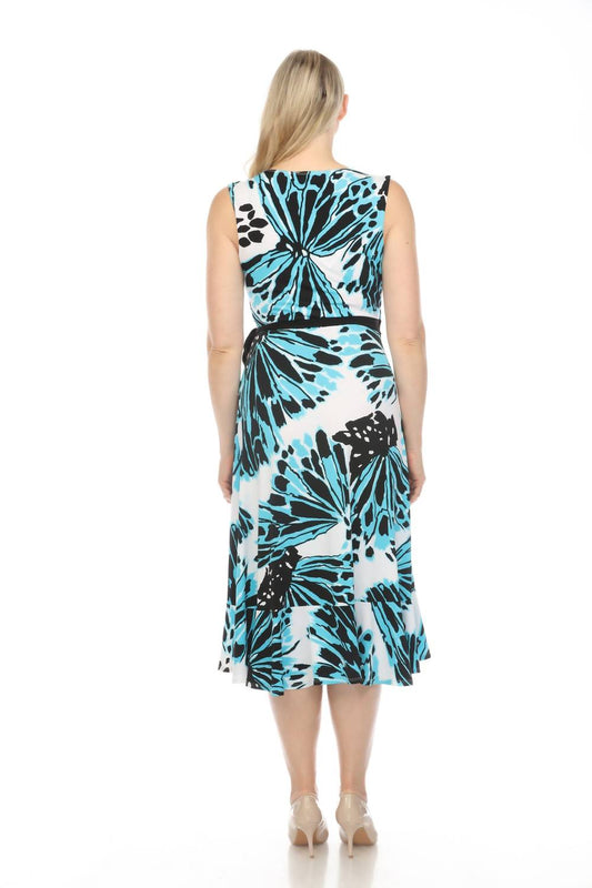 Joseph Ribkoff - Butterfly Print Faux Wrap Hi-low Midi Dress