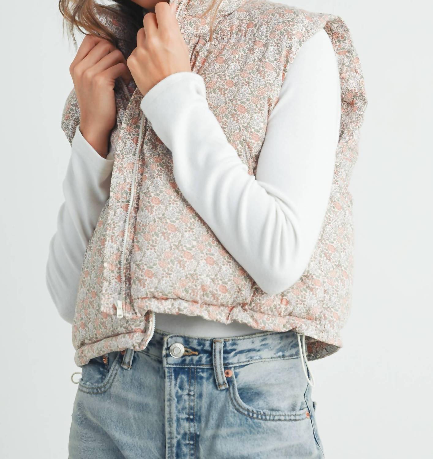 Buttermelon - High Neck Floral Puffer Vest