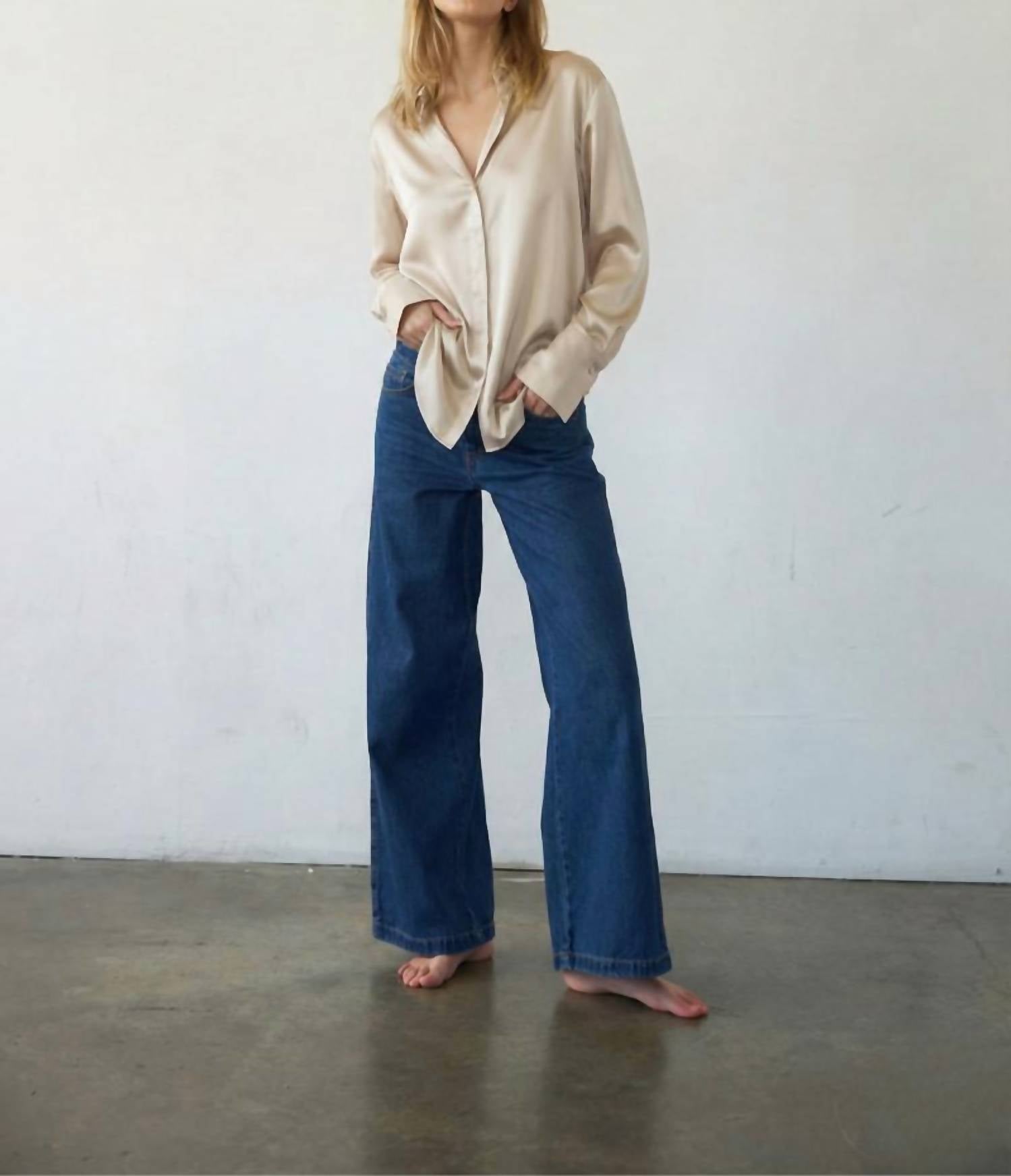 catherine gee Daria French Cuff Silk Blouse in oat - women's blouse