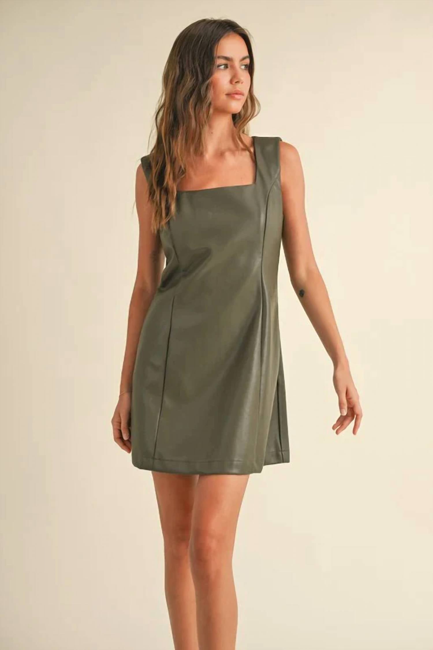 Miou Muse - Square Neck Faux Leather Dress