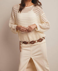 Forte - Open-Knit Stripe Sweater Top