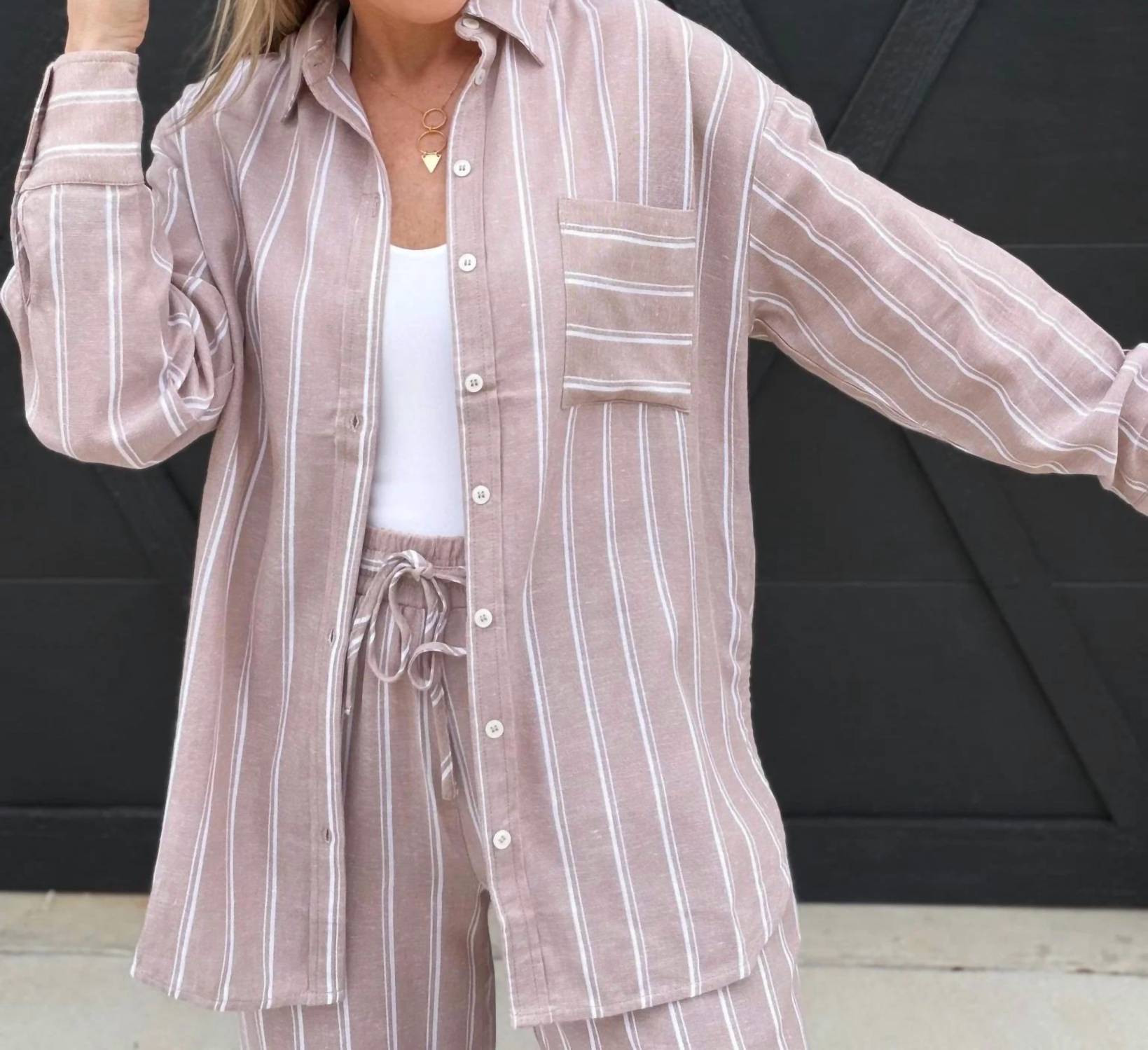 Ee:Some - Soft Washed Striped Button Down Shirt