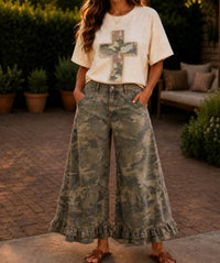 Lovlov - Ruffle Hem Wide Leg Pants