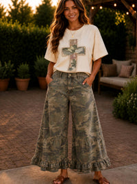Lovlov - Ruffle Hem Wide Leg Pants