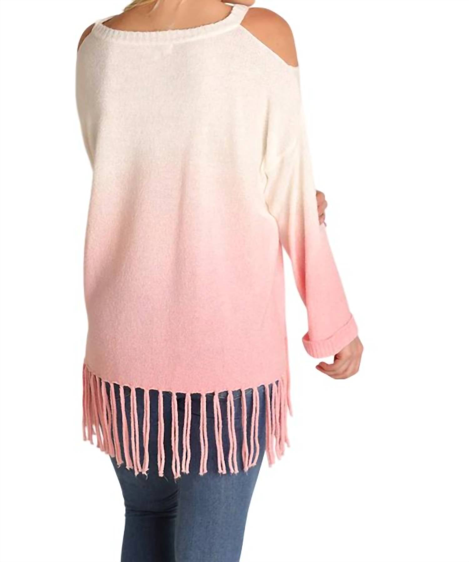 Umgee - Ombre Cold Shoulder Fringe Sweater - PLUS