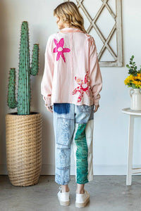 Oli & Hali - Washed Flower Button Front Shirt Top