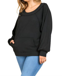 Umgee - Kangaroo Pocket Waffle Knit Top