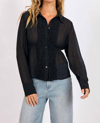 SAGE THE LABEL MEMBERS ONLY SHEER BLOUSE in black - women's blouse - detail view