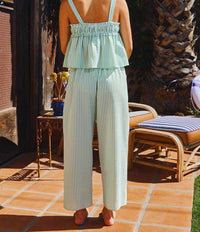 Bucketlist - Self Tie Front Seersucker Gingham Print Tank Top & Pants