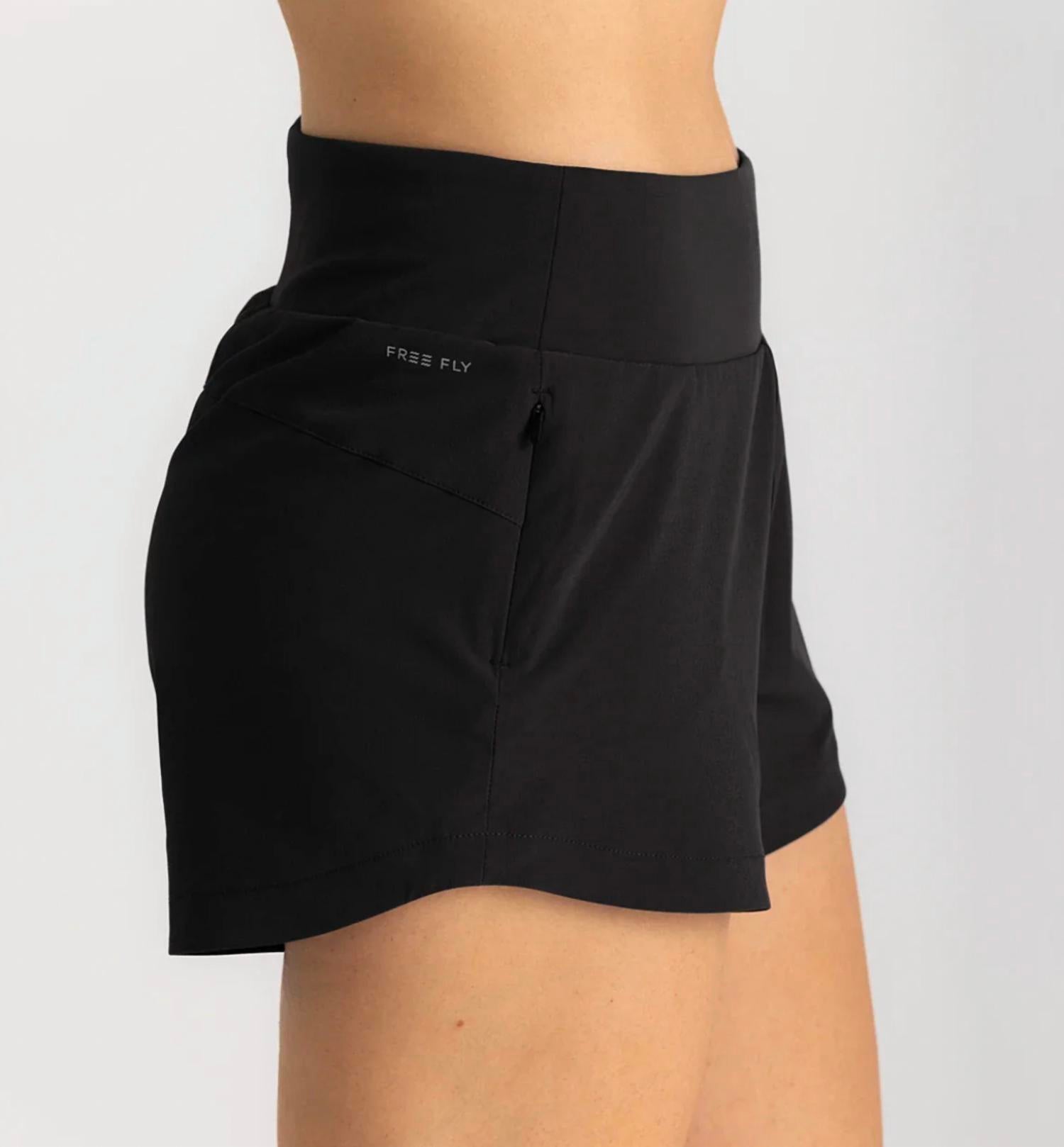 FREE FLY Women's Breeze Active Short - 3" in black - women's shorts - detail view
