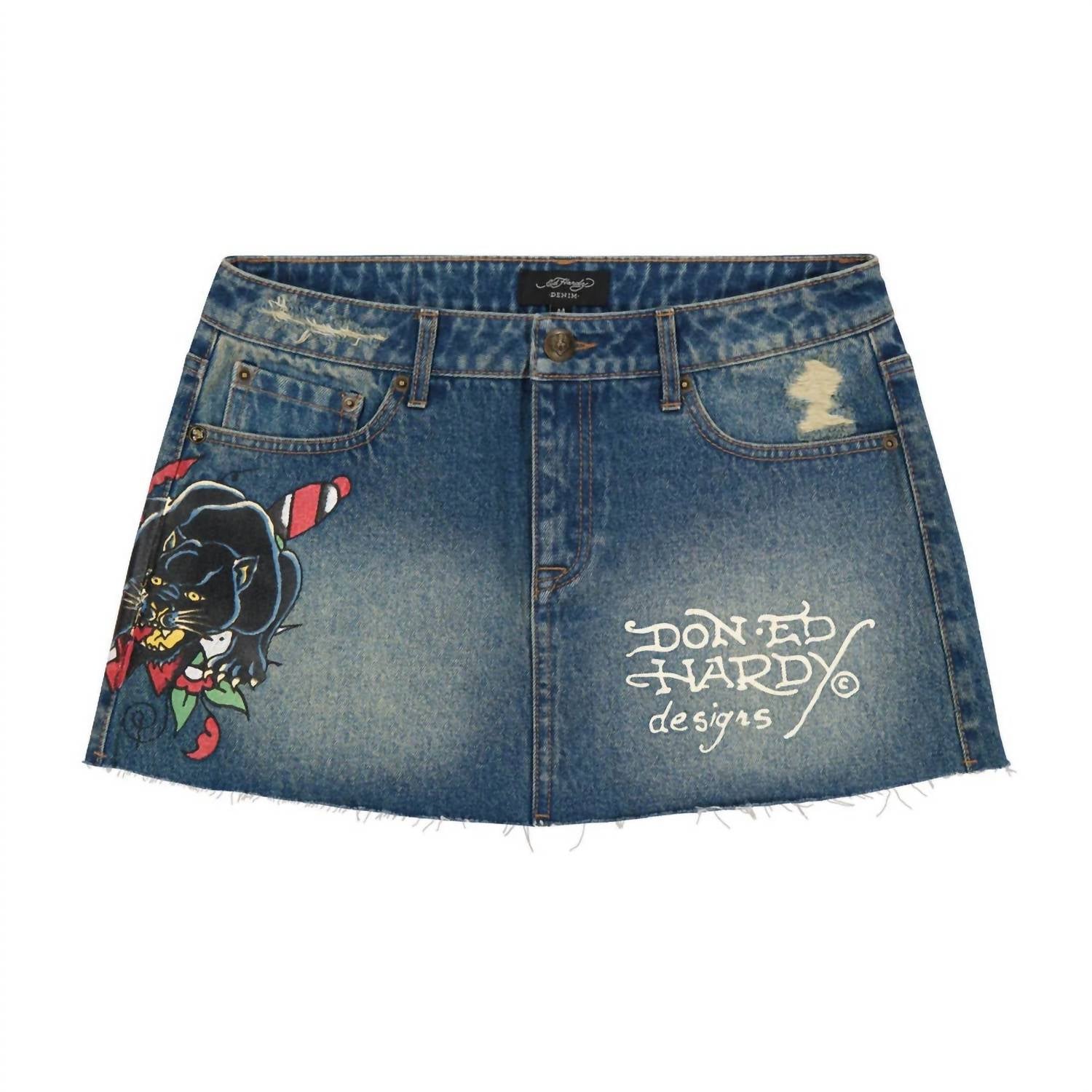 Ed Hardy - Women's Panther Dagger Denim Mini Skirt