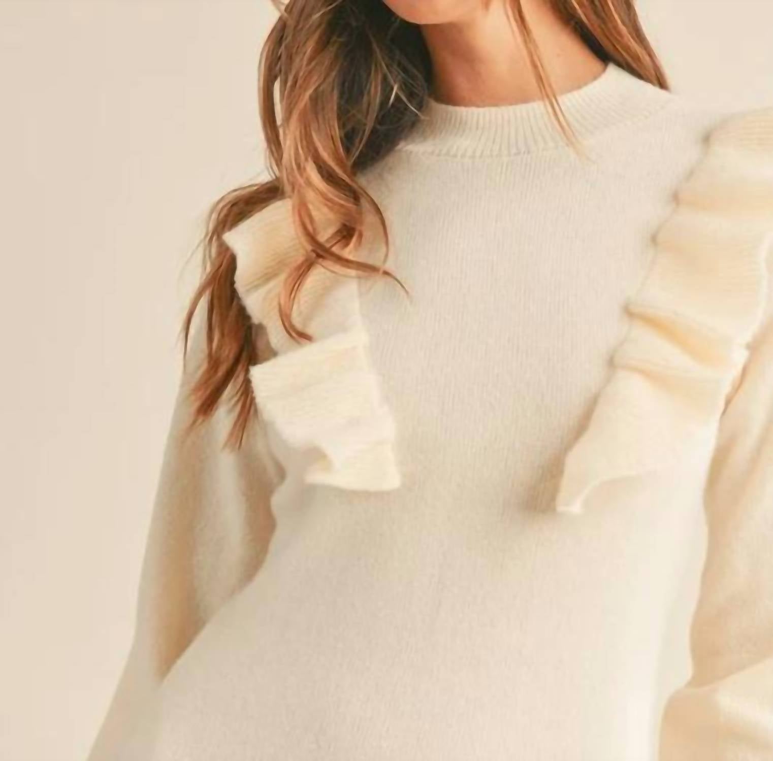 Mable - Front Ruffle Sweater Dress