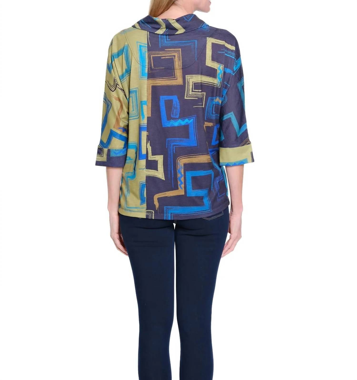 Multiples - Print Slub Knit Turtleneck Top