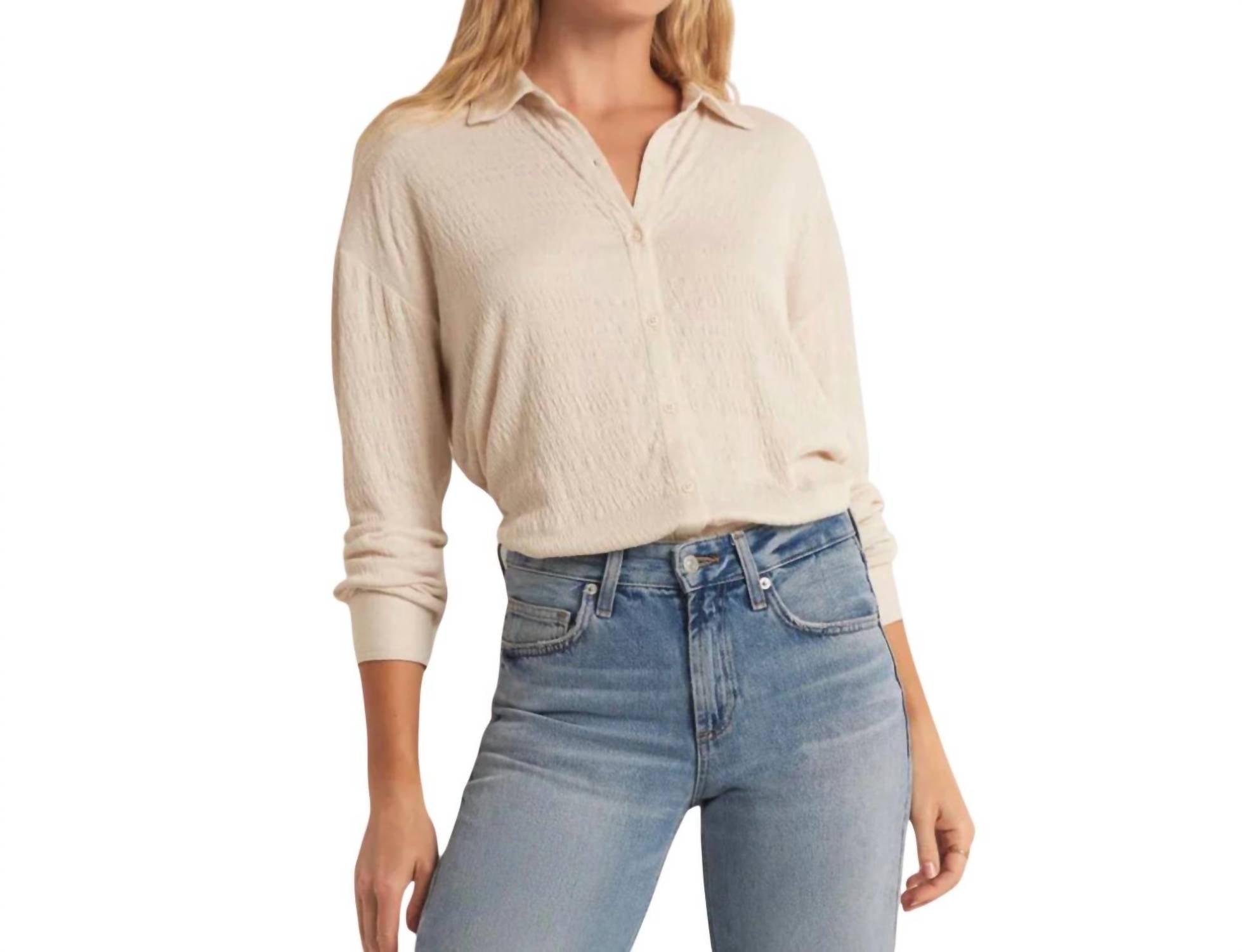 Z Supply Dawson Pucker Knit Shirt in tan - women's shirt - alternate view