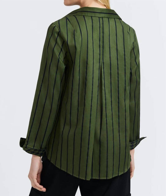 Foxcroft - Agnes Stripe & Houndstooth Long Sleeve Popover Shirt