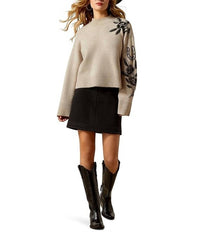 ARIAT All In Embellished Sweater in embellished sweater in oatmeal heather - women's sweater