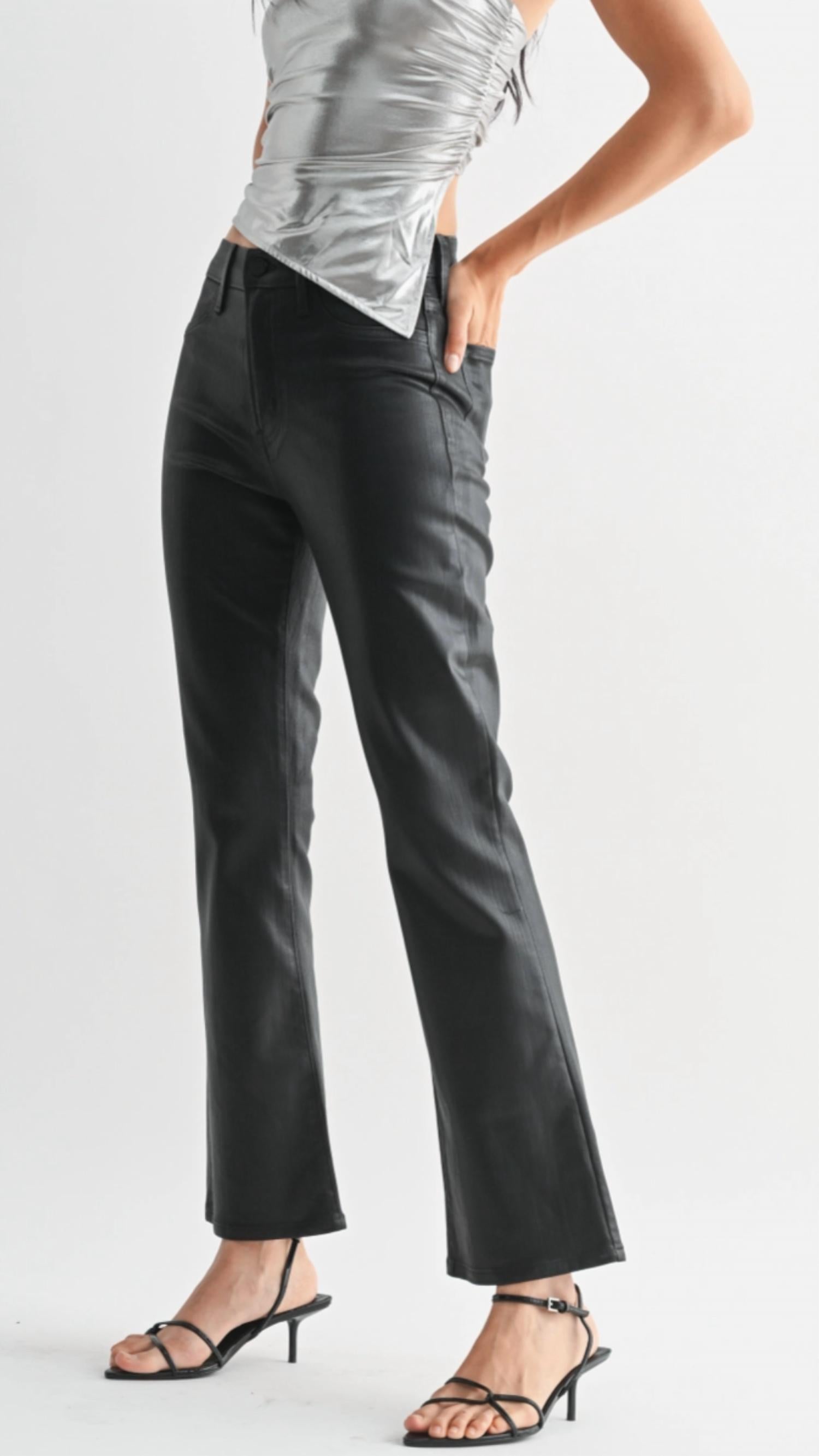 Just Black Denim - Mid Rise Coated Slim Cropped Bootcut Jeans