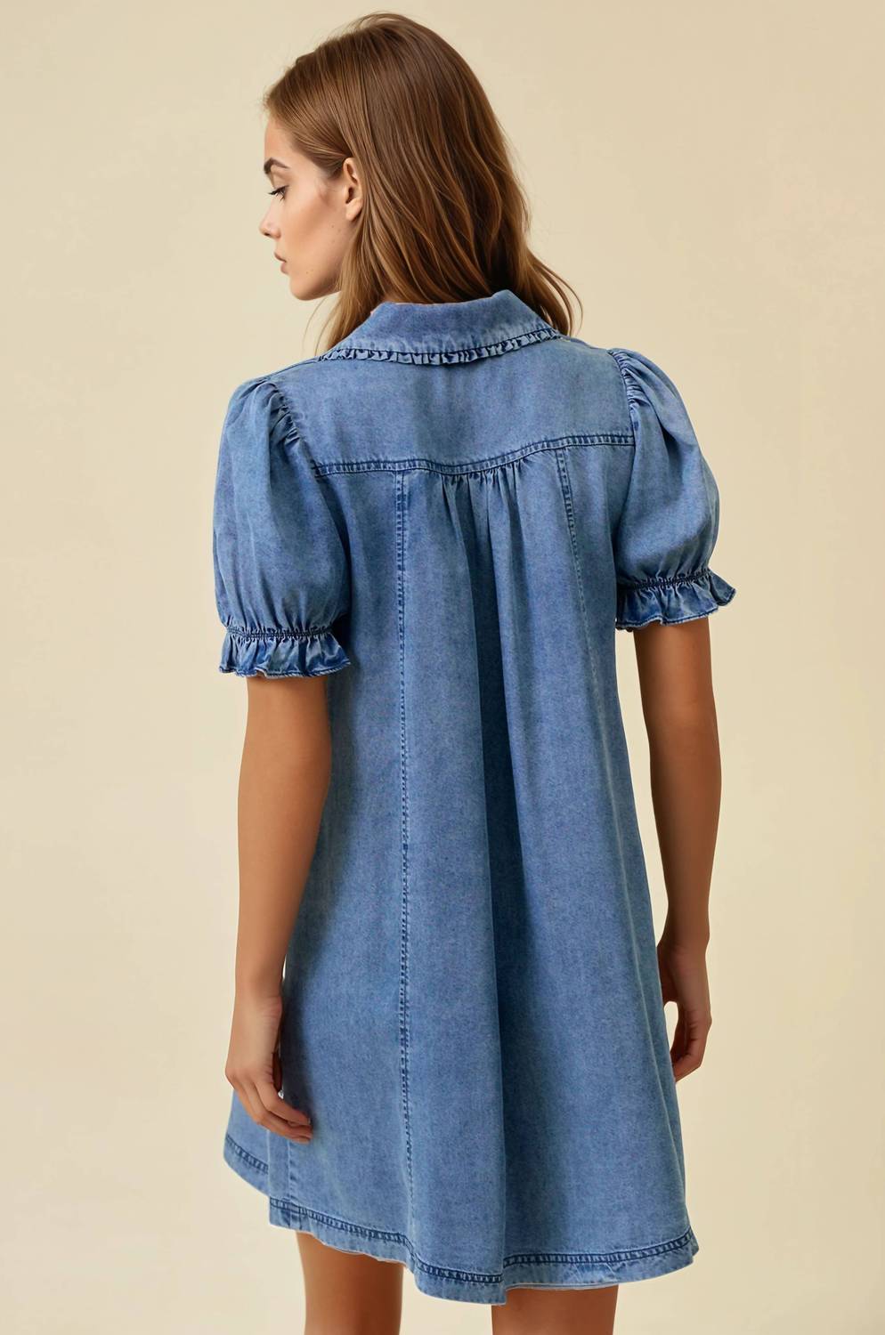 Doe And Rae - Denim Ruffle Mini Dress