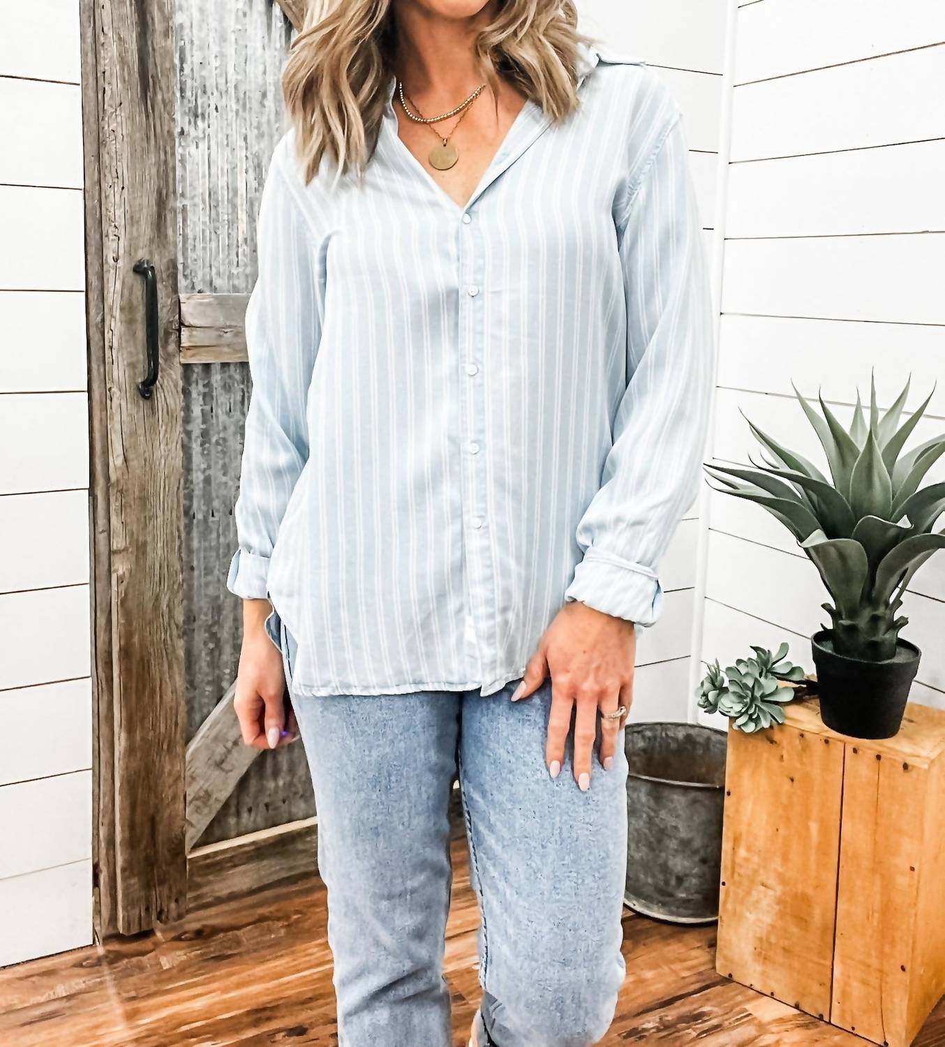 DEAR JOHN DENIM Lolita Button Down Top in straight blue - women's shirt - detail view