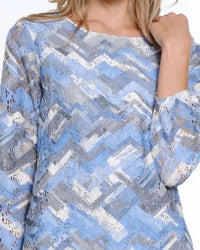 Multiples 3/4 Sleeve Scoop Neck Top in blue - women's blouse - detail view