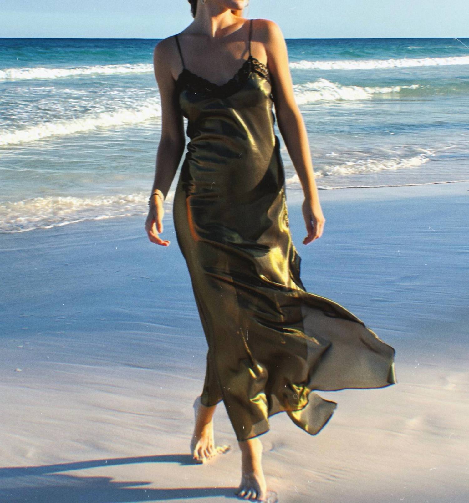 Miguelina - Charlene Metallic Silk Slip Maxi Dress