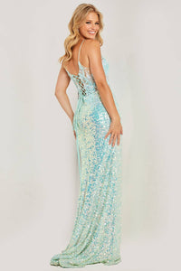 Jovani - Women's Illusion Bodice Plunging Neck Prom Dress