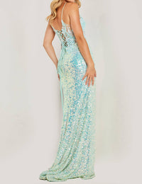 Jovani - Women's Illusion Bodice Plunging Neck Prom Dress