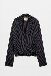 Acaria Studio Historical Long Sleeve Top in black stripe - women's blouse - alternate view