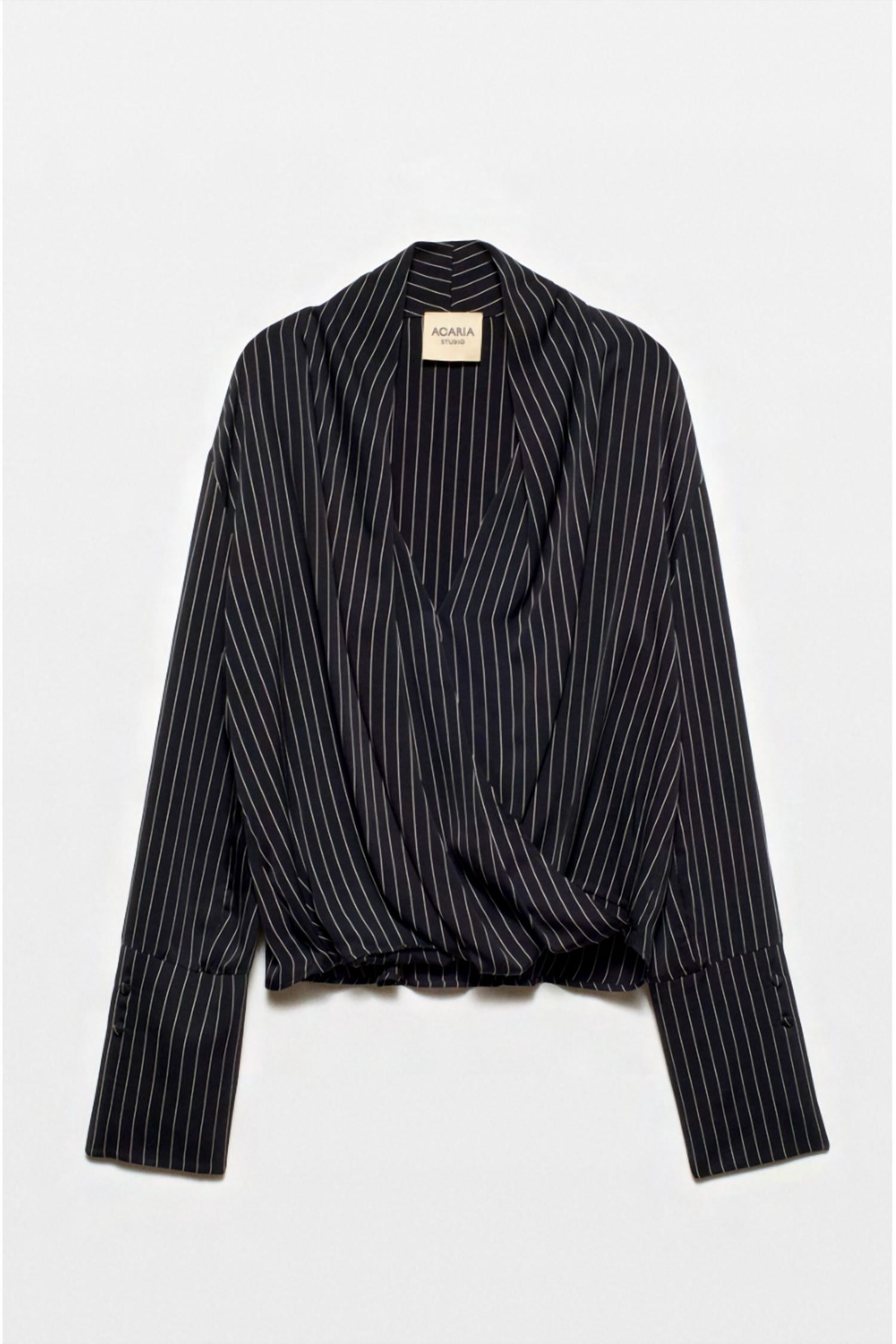 Acaria Studio Historical Long Sleeve Top in black stripe - women's blouse - alternate view