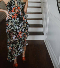 Wow Couture - Floral Tiered Ruffle High-Low Dress