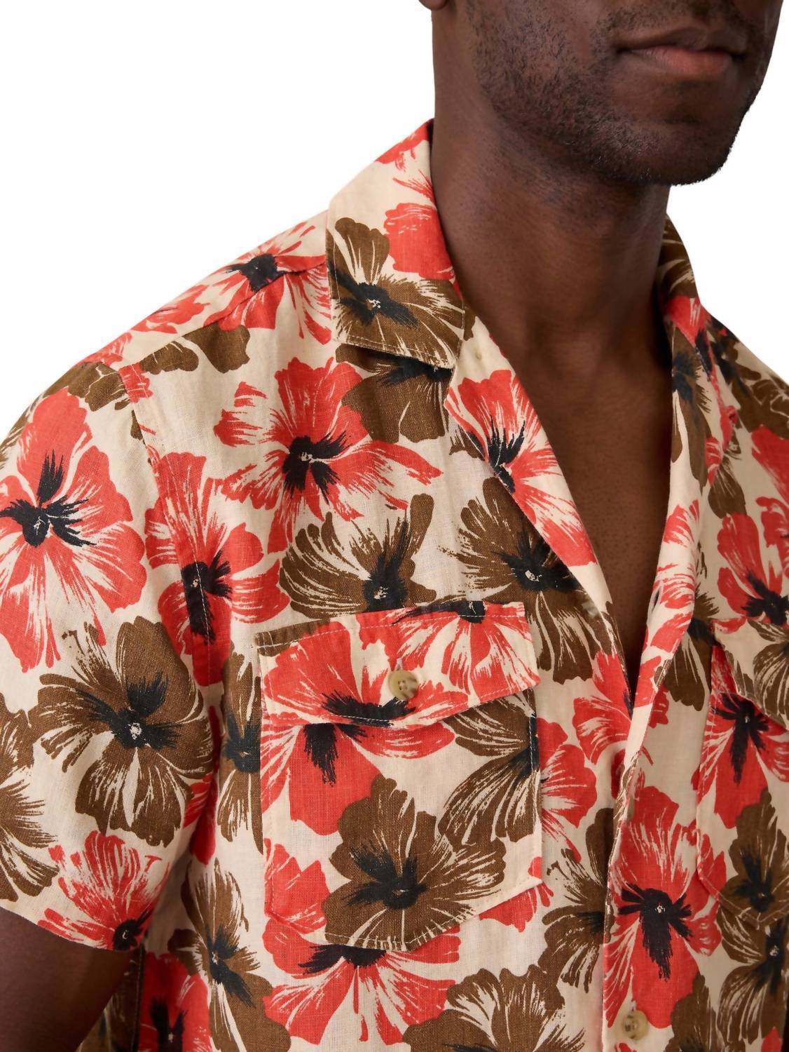 Faherty Short Sleeve Reserve Basque Camp Shirt in wildwood poppy - men's shirt - alternate view