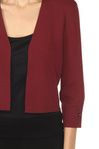 Joseph Ribkoff Pearl Accent Three Quarter Sleeve Cropped Cardigan in merlot - women's cardigan - view 5