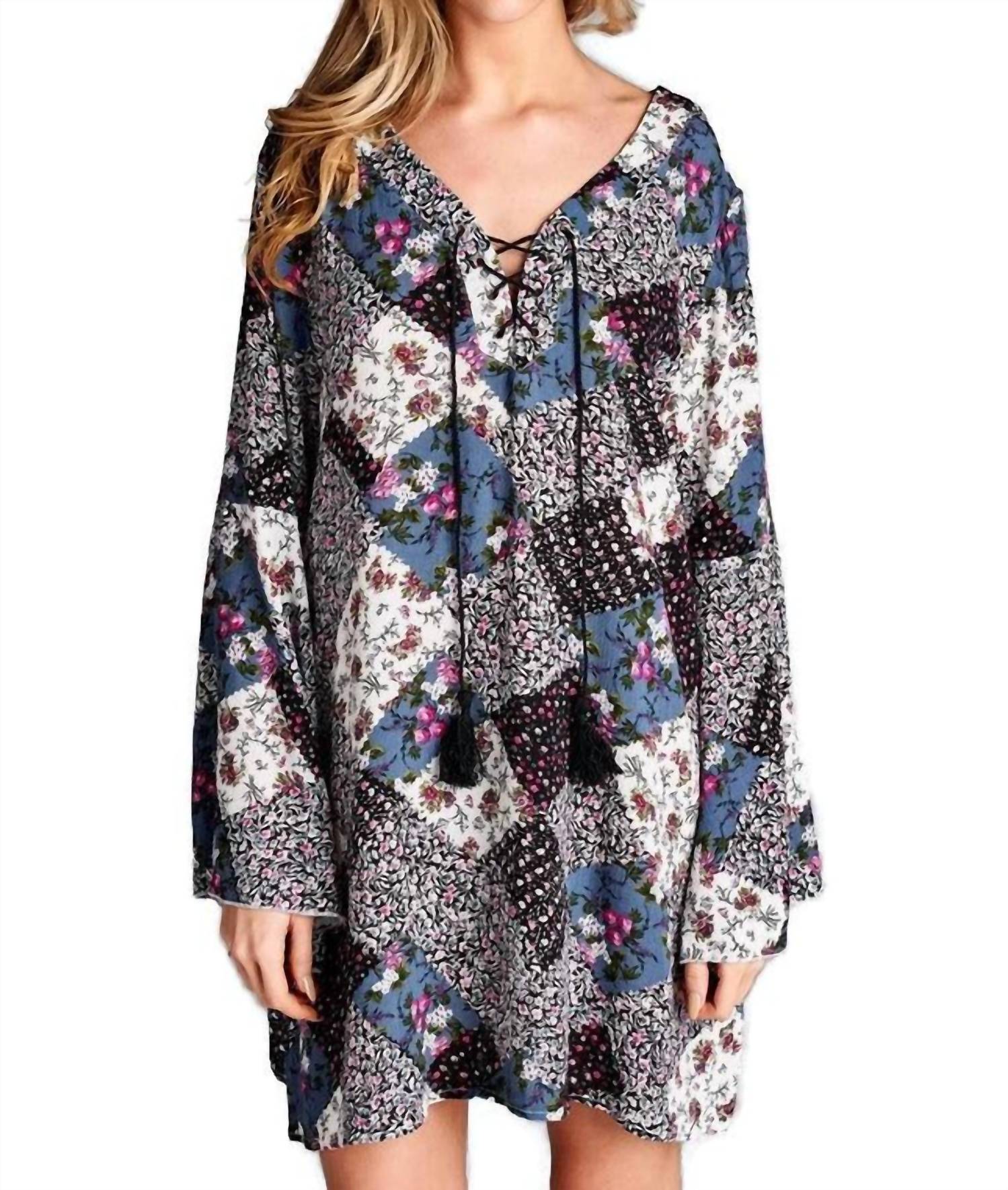 Velzera - Floral Patchwork Print Mini Dress