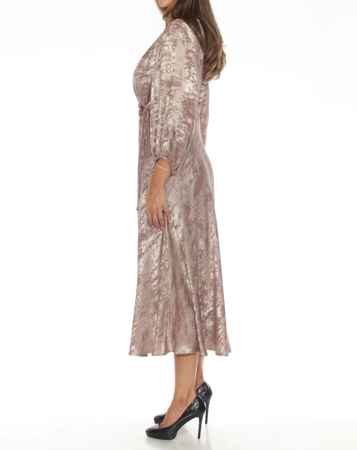 Joseph Ribkoff - Metallic Cutout Detail Puff Sleeve Maxi Dress