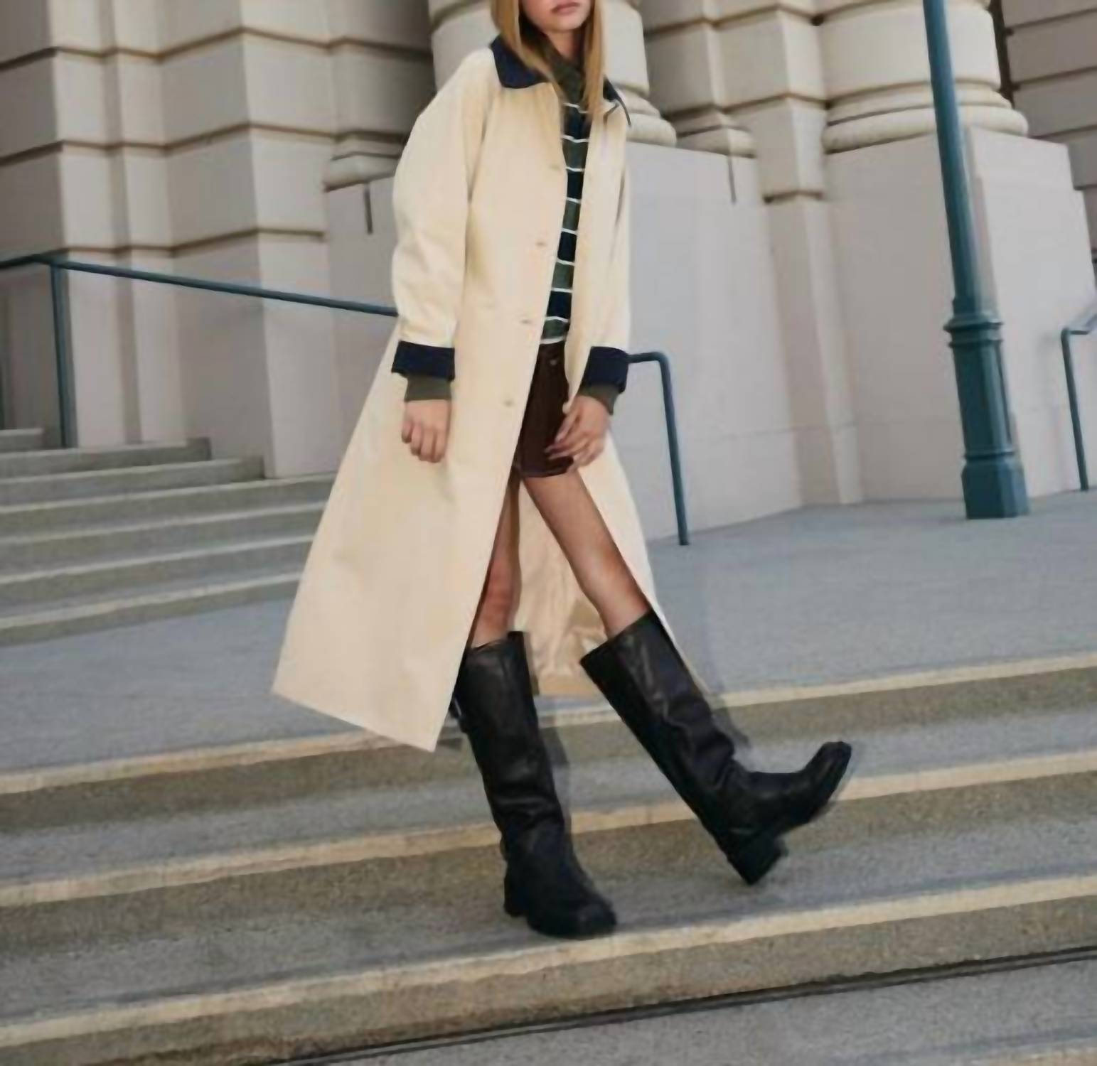 Le Lis - Raglan Sleeve Contrast Collar Oversized Trench Coat