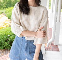 GRADE & GATHER Effortless Crew Neck Top in beige - women's t-shirt