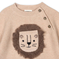 VIVERANO Organics Kid's Lion Appliqué Sweater Knit & Pant Set in oatmeal heather - item - view 4