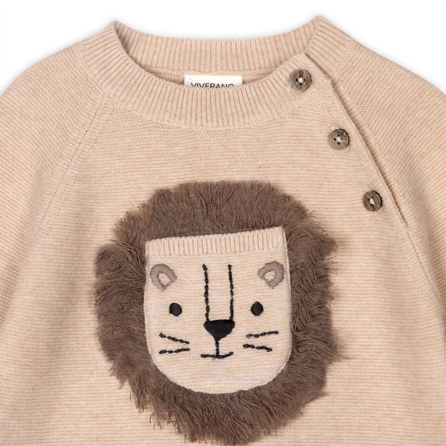 VIVERANO Organics Kid's Lion Appliqué Sweater Knit & Pant Set in oatmeal heather - item - view 4