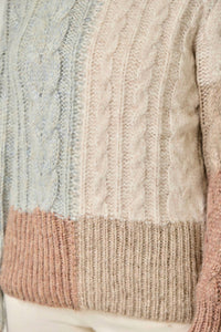 mystree Color Block Cable Knit Sweater in oatmeal mauve - women's sweater - view 8