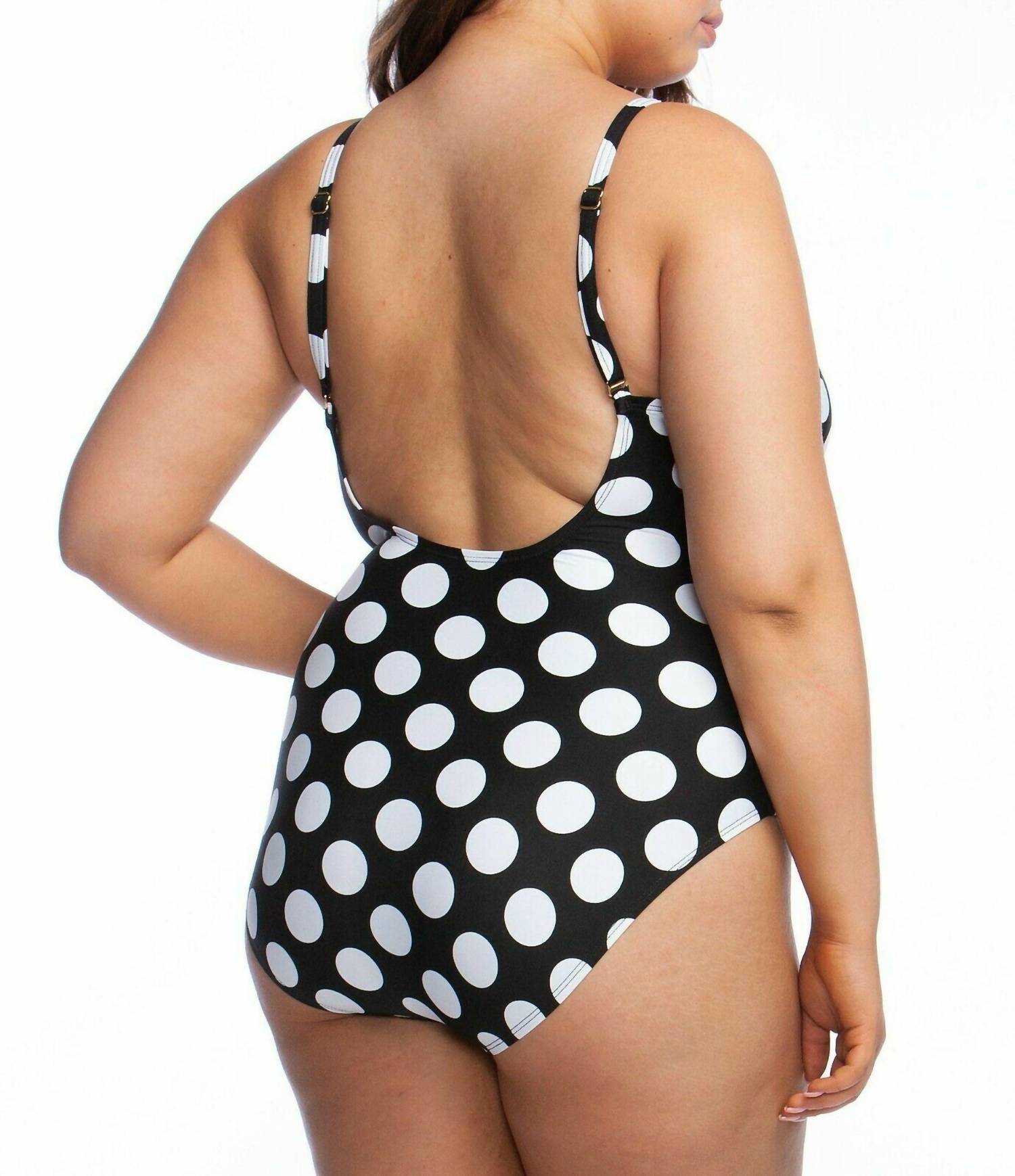 La Blanca - PLUS DOT DOT GOOSE LACE UP HIGH-NECK ONE PIECE