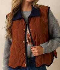entro Collared Button Up Vest in chestnut - women's jacket - detail view