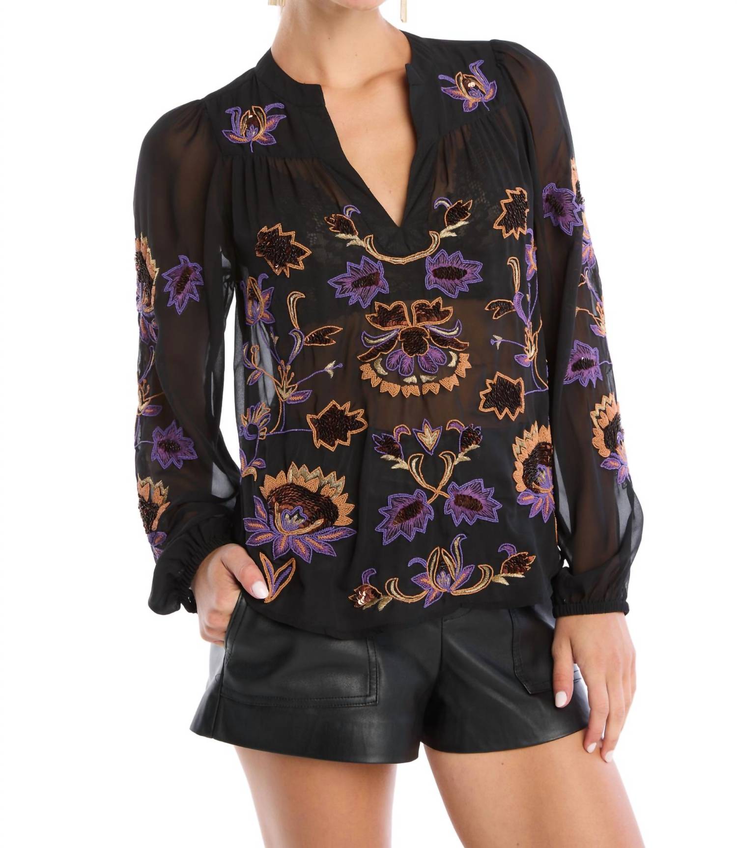ALLISON NEW YORK Nicola Long Sleeve Blouse in black - women's blouse