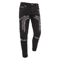 Barocco Men's Denim Rhinestone Pants in black - men's pants