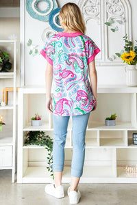 Heimish Usa - Dolman Sleeve V-neck Paisley Print Top