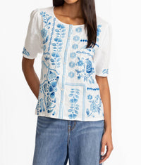 Johnny Was - Pre-loved Yadira Linen Flutter Sleeve Blouse