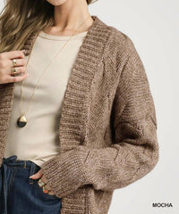 Umgee - Chunky Cable Knit Open Front Cardigan